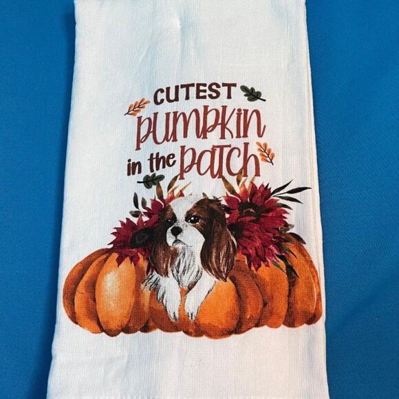 NWT 2 CAVALIER KING CHARLES CUTEST PUMPKIN IN THE PATCH KITCHEN TOWELS 18" X 28" - Picture 10 of 14